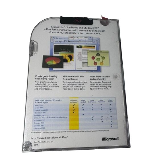 Microsoft MS Office 2007 Home and Student Disc and Product Key In Original Case - Picture 3 of 9